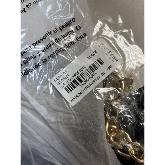 NWT Gilda Paris Quilted Vegan Leather LG 20x13 Tote Bag With Gold Chain Strap & - Picture 6 of 10